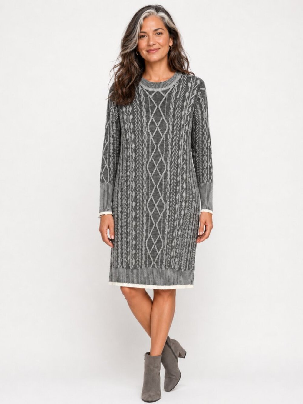 Vince Camuto Cable Knit Sweater Dress in Gray, Size L